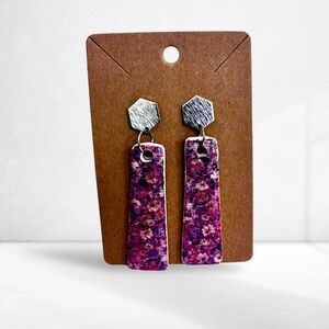 Purple and Silver Geometric floral pattern handmade Earrings